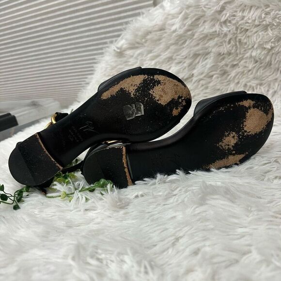 Giuseppe Zanotti Black Leather Gold Ring Ankle Strap OpenToe Sandals 36.5/6.5 US - Picture 10 of 11